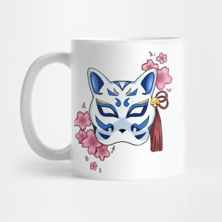 Cherry Blossom Fox Blue Mask - A Playful and Elegant Design Mug